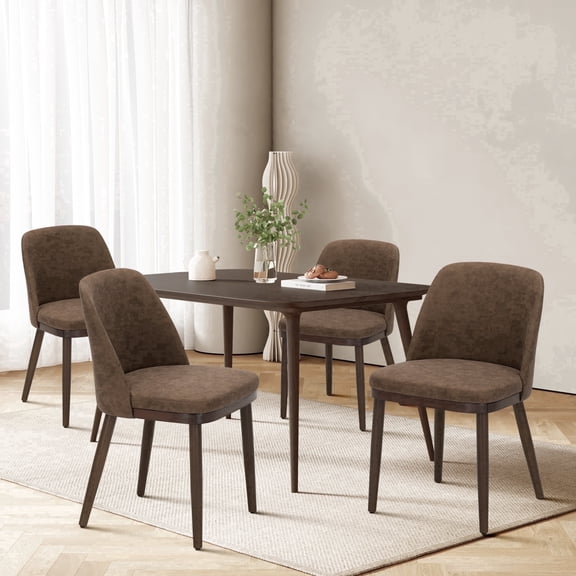 EOP Modern Upholstered Dining Chairs Set of 4, Wooden Dining Side Chairs with Curved Backrest, Armless Kitchen Chairs for Dining Room & Restaurant, Dark Brown