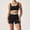 Black(Sports Bra+Shorts), variant on Women 2 Piece Contrast Trim Workout Set, Double Strap Square Neck Padded Sports Bra & High Waist Butt Lifting Biker Shorts, Summer Yoga Gym Activewear Outfit