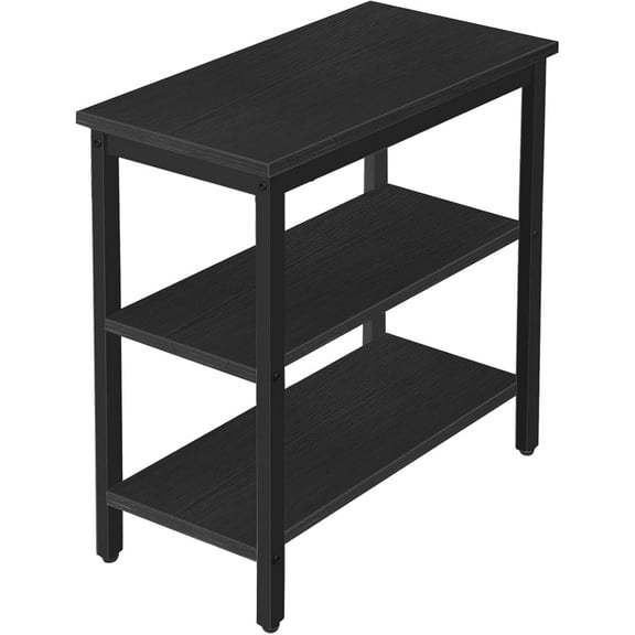 End Table, Simple Rustic Side Table with 3-Tier Storage Shelf, Narrow Nightstand for Small Spaces, Easy Assembly, for Living Room, Bedroom, Metal, Industrial Design, Black