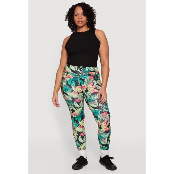 Women's Plus Size Patterned Leggings with Cell Phone Pockets
