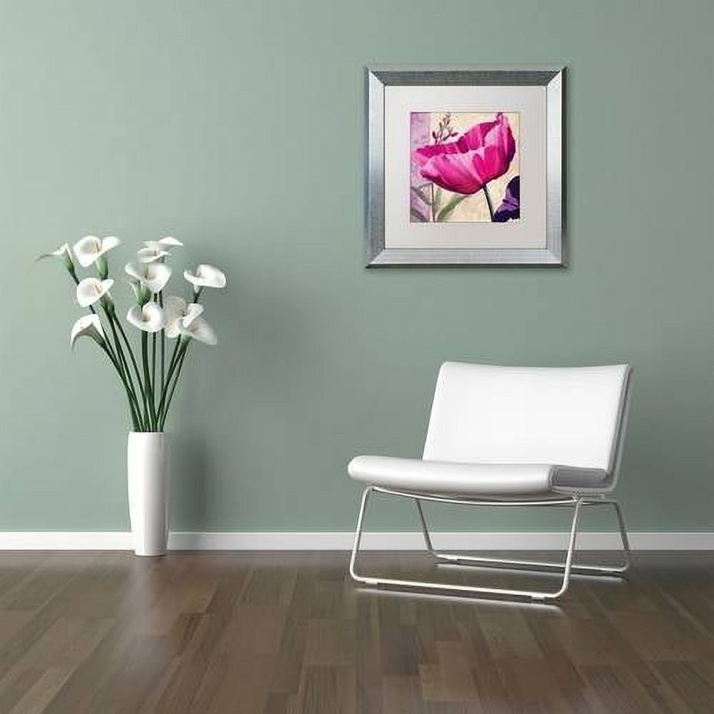 Trademark Fine Art " Pink Poppy I " Canvas Art by Color Bakery White Matte, Silver Frame