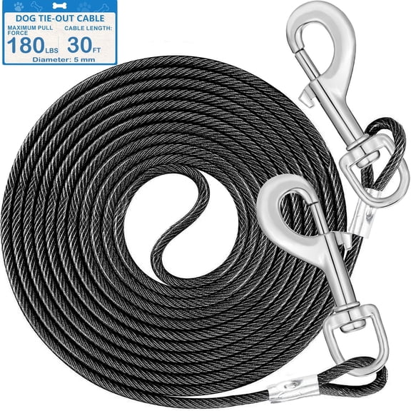30ft Dog Chain for Outside,Dog Tie Out Cable for Dog Run in Yard,Dog Runner Leads for Yard,Chewing Proof PVC Coating Steel Dog Leads Cable for Large Dog Up to 180LBS