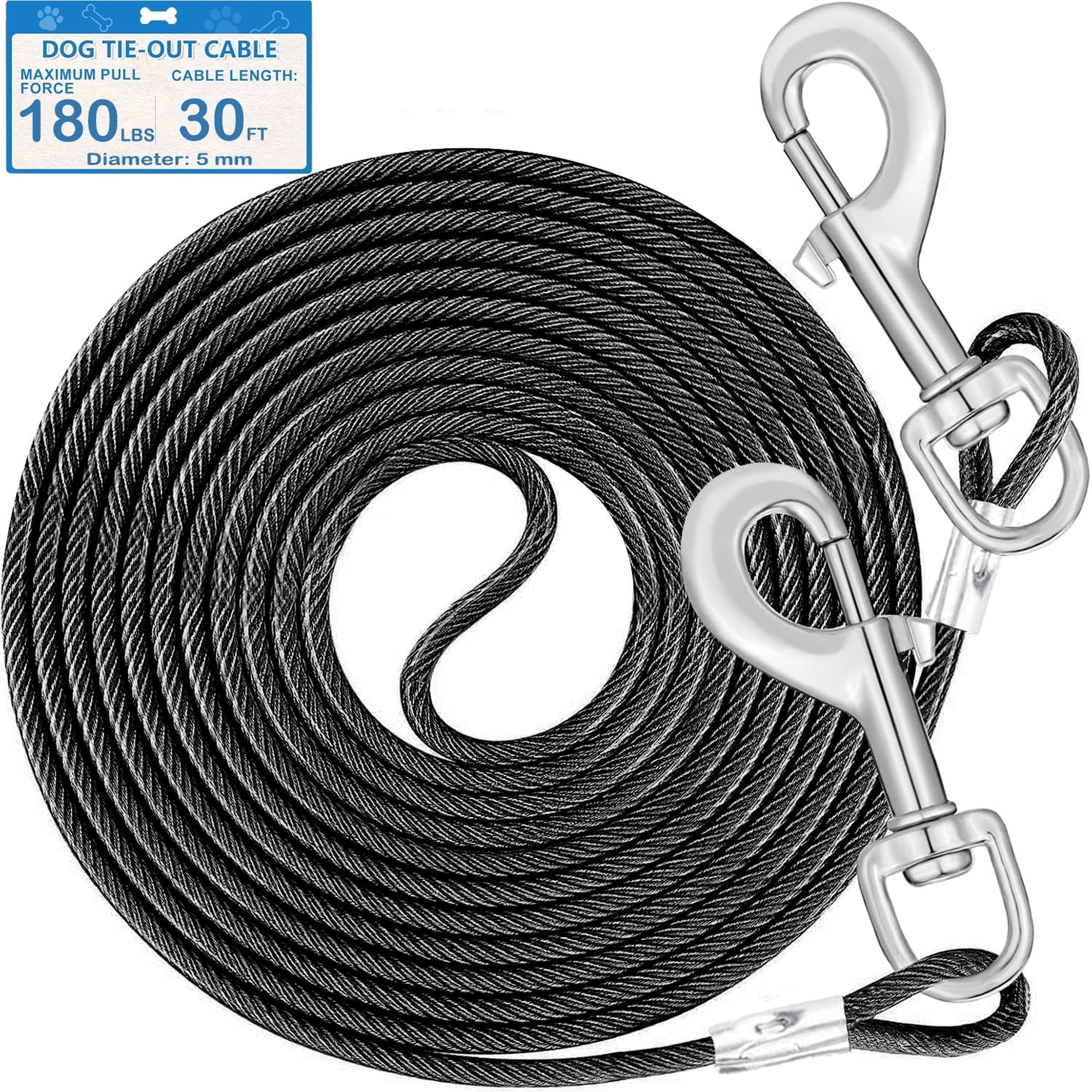 30ft Dog Chain for Outside,Dog Tie Out Cable for Dog Run in Yard,Dog Runner Leads for Yard,Chewing Proof PVC Coating Steel Dog Leads Cable for Large Dog Up to 180LBS