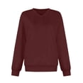 thumbnail image 5 of Women's Solid Color V-Neck Sweatshirt Long Sleeve Pullover Comfy Casual Fall Fashion Top | CSEONE,Wine S, 5 of 6