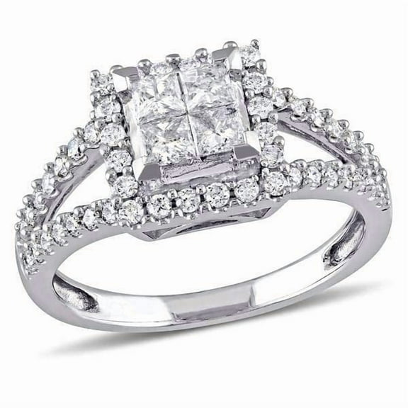 HeartsAndYou 3ct Princess Cut Moissanite Halo Split Shank Engagement Ring for Women 18k White Gold over Silver