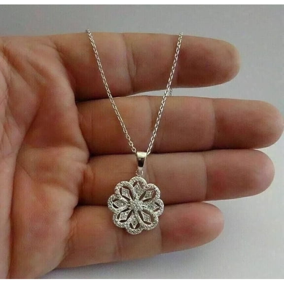 14K White Gold Plated Round Cut 2Ct Lab Created Diamond Women's Flower Pendant