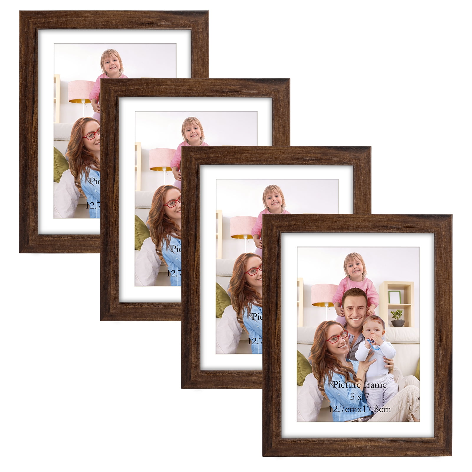 5x7 Picture Frame Set of 4, 5 by 7 Photo Frames with Mat for Wall and