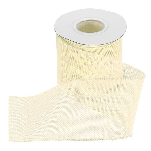 Uxcell Burlap Wired Ribbon 3" x 10 Yard Wired Edge Ribbon Woven Strap, Light White