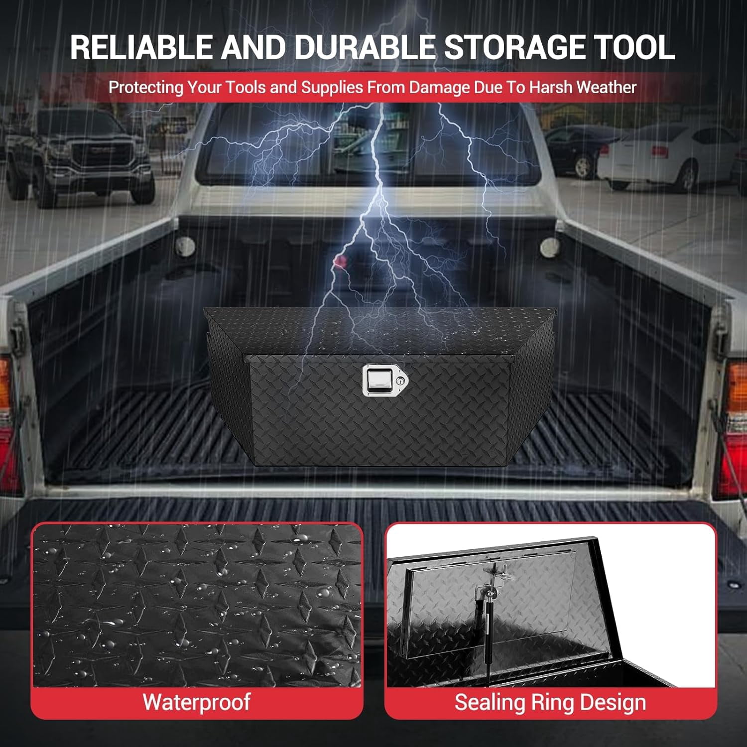 Ladcaser 33" Trailer Tongue Box Heavy Duty Aluminum Trailer Tool Chest Box with Lock and Keys, Diamond Plate Storage Box for Pick Up Truck RV Trailer