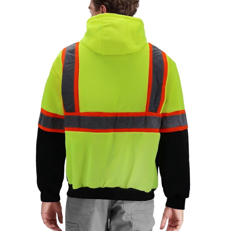 Men's Neon High Visibility Reflective Strip Zipper Fleece Hoodie