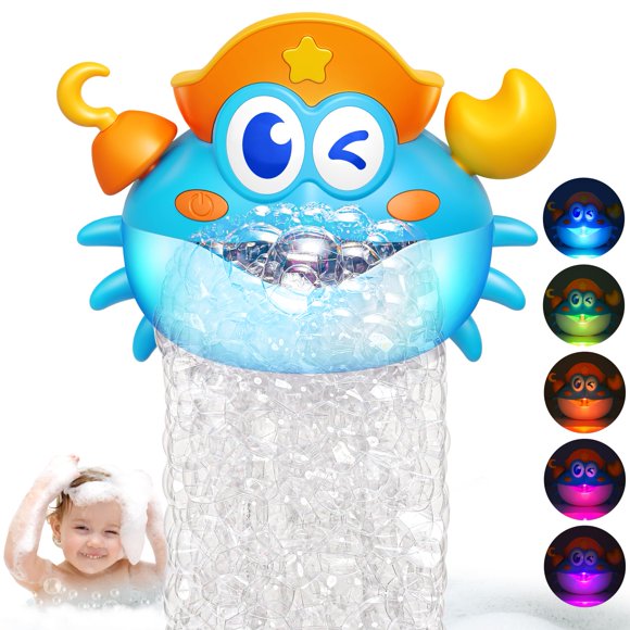Juguetes de baño Cangrejo Juguetes de baño para bebés Máquina de burbujas de baño iluminada con luz RGB colorida Gran regalo de cumpleaños para niños y niñas Juguete para niños de 1 a 3 años de 4 a 8
