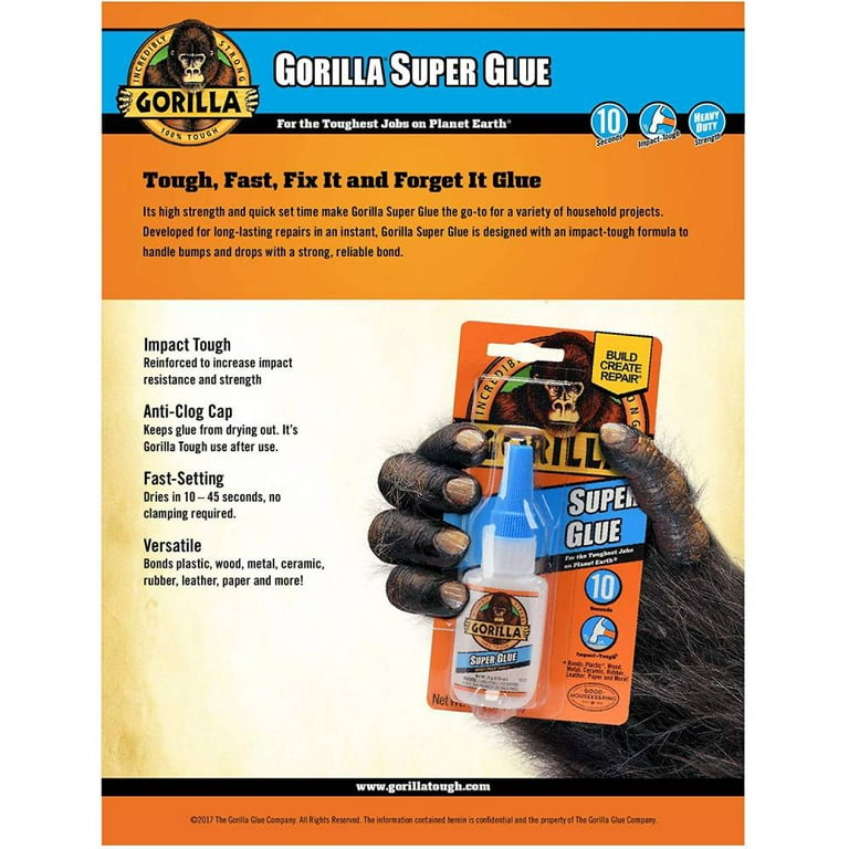 Gorilla Super Glue Gel, Shock Resistant, Quick Dry, Multi-use, 24-gram  Bottle, Clear, for Metal, Glass, Plastic, Wood, Ceramic, Leather in the  Super Glue department at