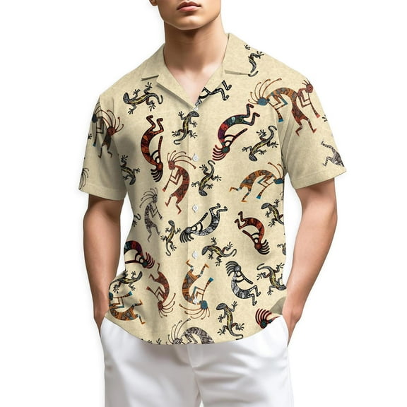 Netecom Kokopelli Hawaiian Shirt for Men, Button Down Summer Beach Short Sleeve, Vintage Style, Sizes S-5XL