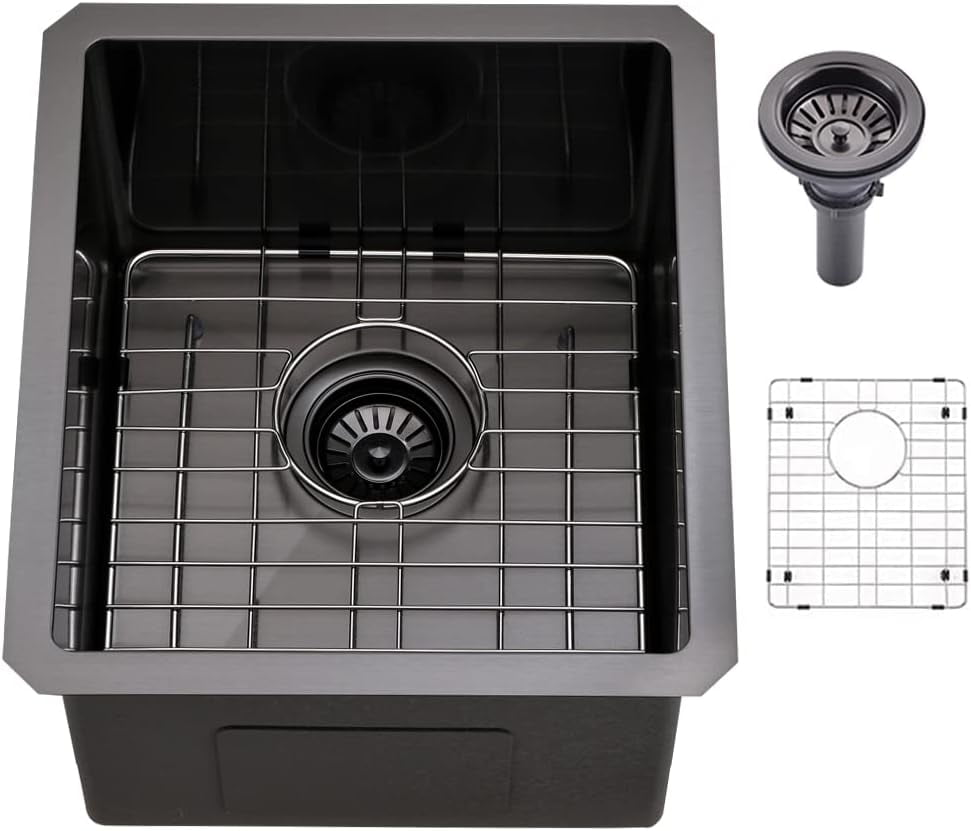 Black Bar Sink UndermountCHALKSEA 15x17 Inch Black Stainless Steel Wet