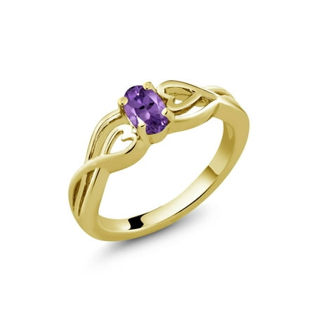 Gold Oval Amethyst - 0.35 Ct Oval Purple Amethyst 18K Yellow Gold Plated Silver Ring