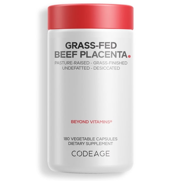 Codeage Grass-Fed Beef Placenta Supplement - Bovine Placenta – Pasture-Raised, Grass-Finished, Undefated, Desiccated - Non-GMO - 180 Capsule