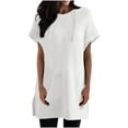 thumbnail image 1 of Timegard Womens Summer Tops Short Sleeve Side Split Drawstring Hoodies Casual Loose Long Tops with Pockets, 1 of 6