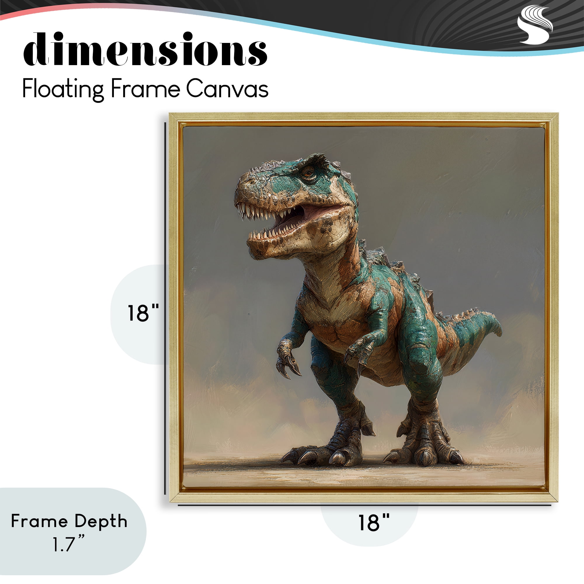Stupell Industries Turquoise T-Rex Study Gold Framed Floater Canvas Wall Art, design by Wumples