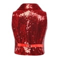 thumbnail image 5 of TiaoBug Boys Sequin Vest Sleeveless Sparkly Slim Fit V-neck Waistcoat Stage Performance Hip-Hop Jazz Dance Top Red 6, 5 of 6