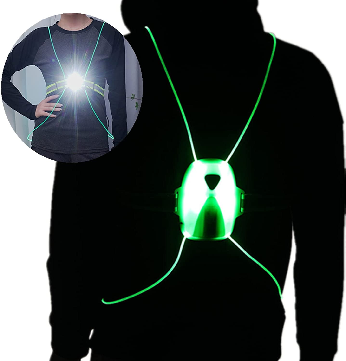 Reflective running vest with headlights, adjustable running lights for runners, jogger