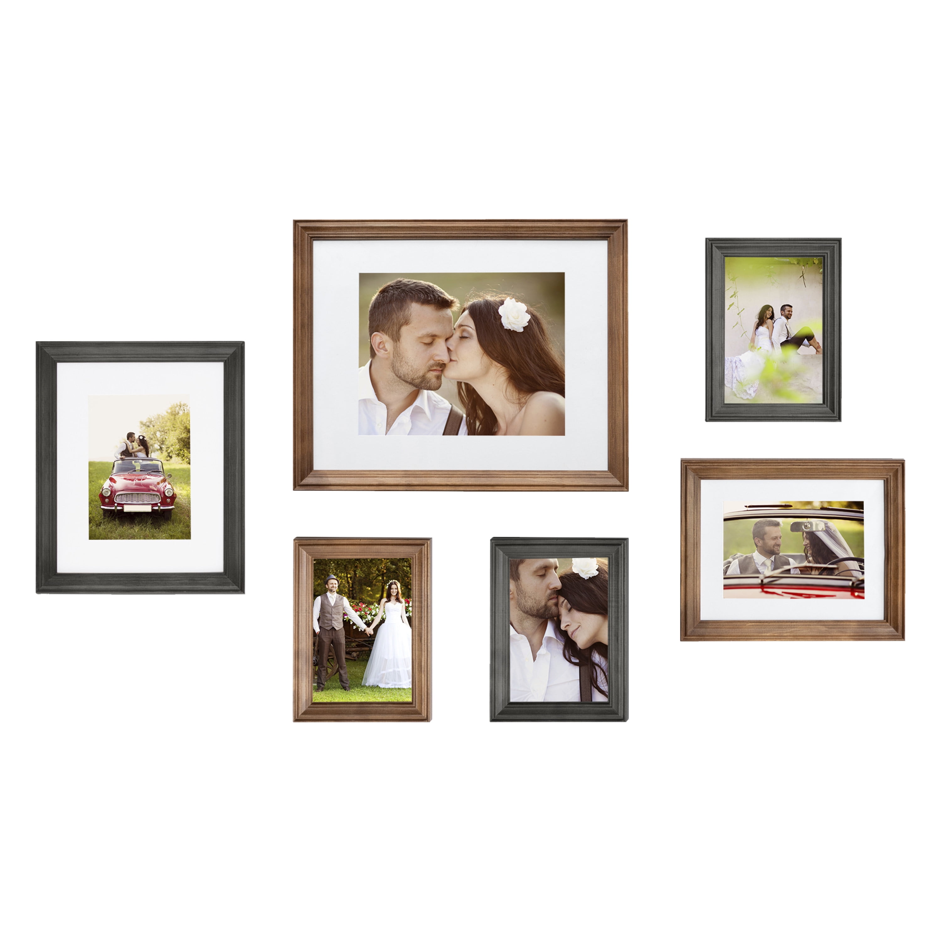 Kate and Laurel Bordeaux Gallery Multi Size Picture Frame Wall Kit, Set of 6, Rustic Brown and