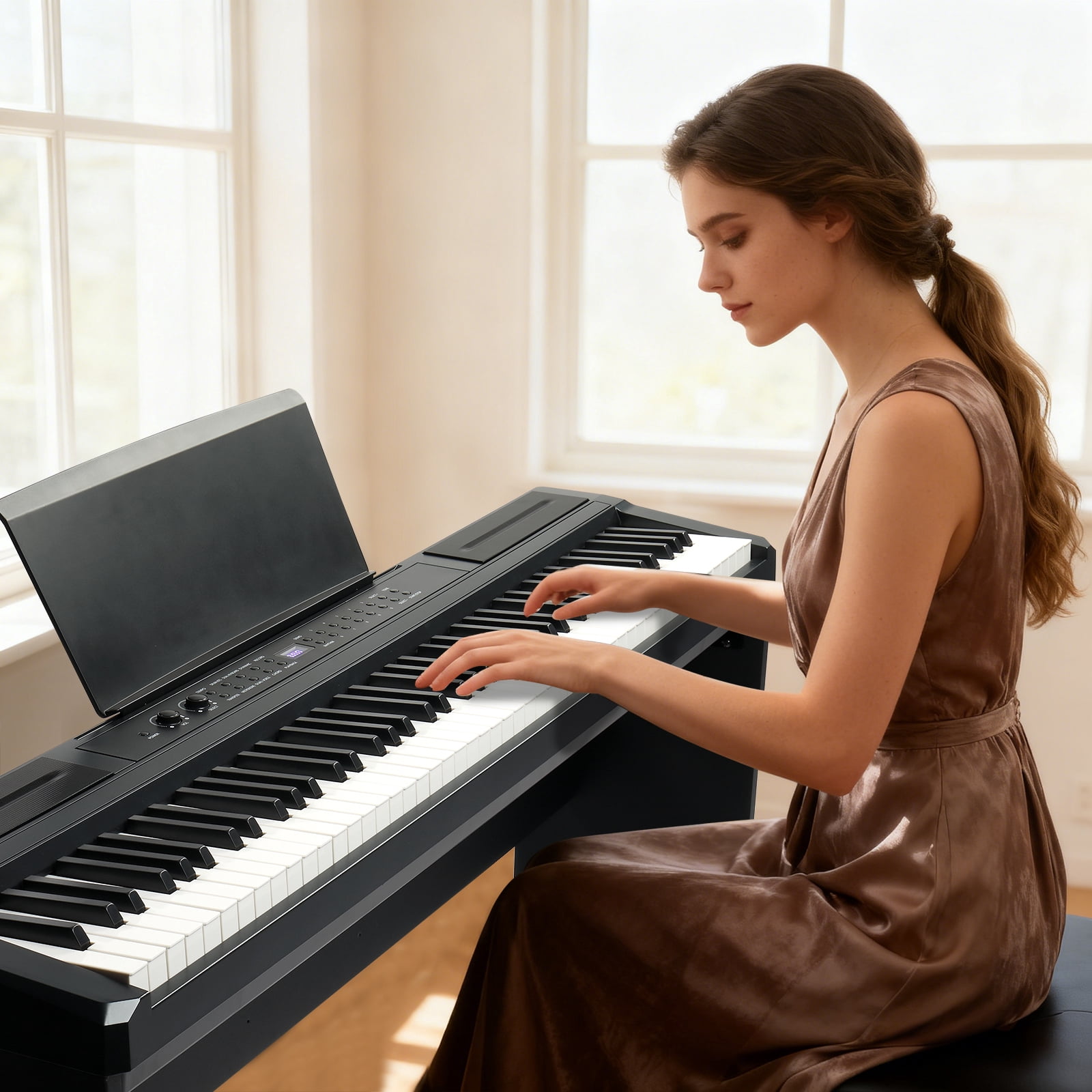 Ktaxon 88-Key Weighted Digital Piano with Dual Bluetooth, Headphone – Upright Electric Keyboard – Matte Black