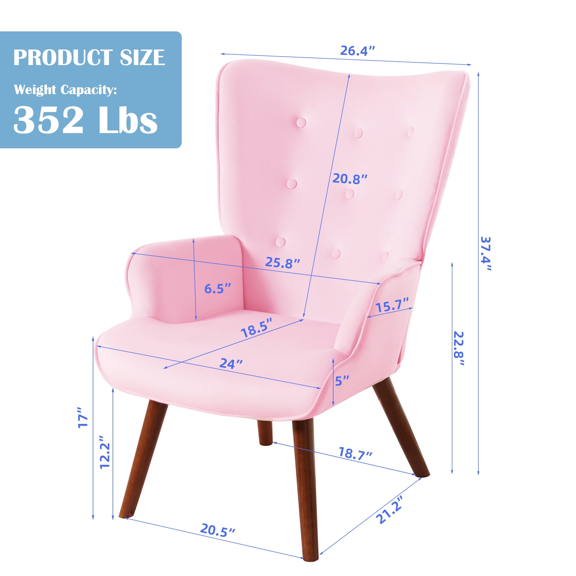 TrumanPick Modern Accent Chair, Velvet High Back Armchair with Solid Legs Sofa Chairs for Living Room Vanity Room, Pink