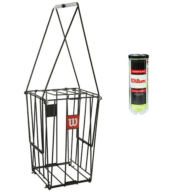 Wilson 75 Tennis Ball Pick Up Hopper + Wilson Tennis Balls 3 Ball Can