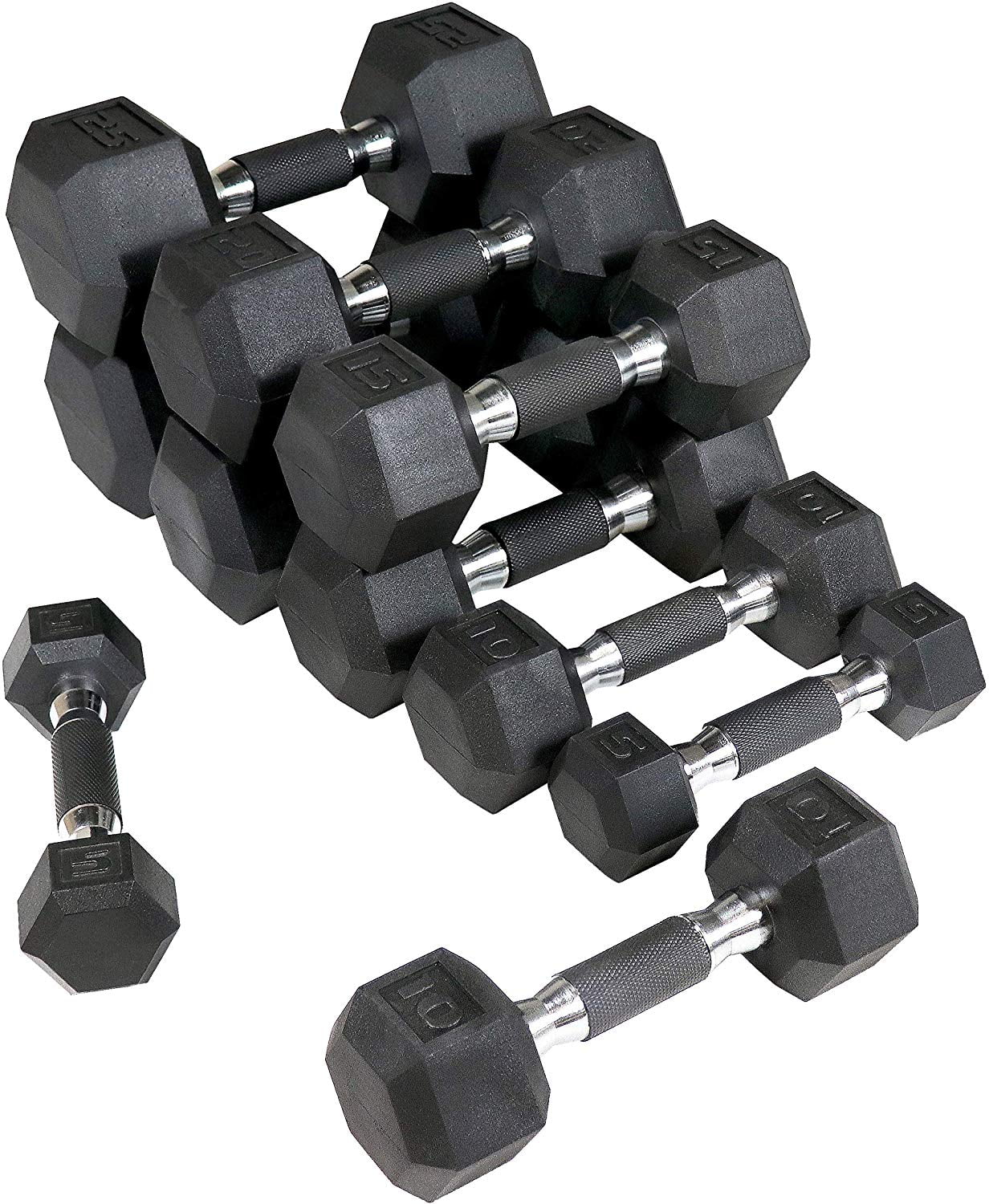 CAP Barbell SDPU Urethane Hex Dumbbell Set with Inlaid Ergonomic Handles - 5, 10, 15, 20, 25 lbs (5 pairs) - Odorless Dumbbells