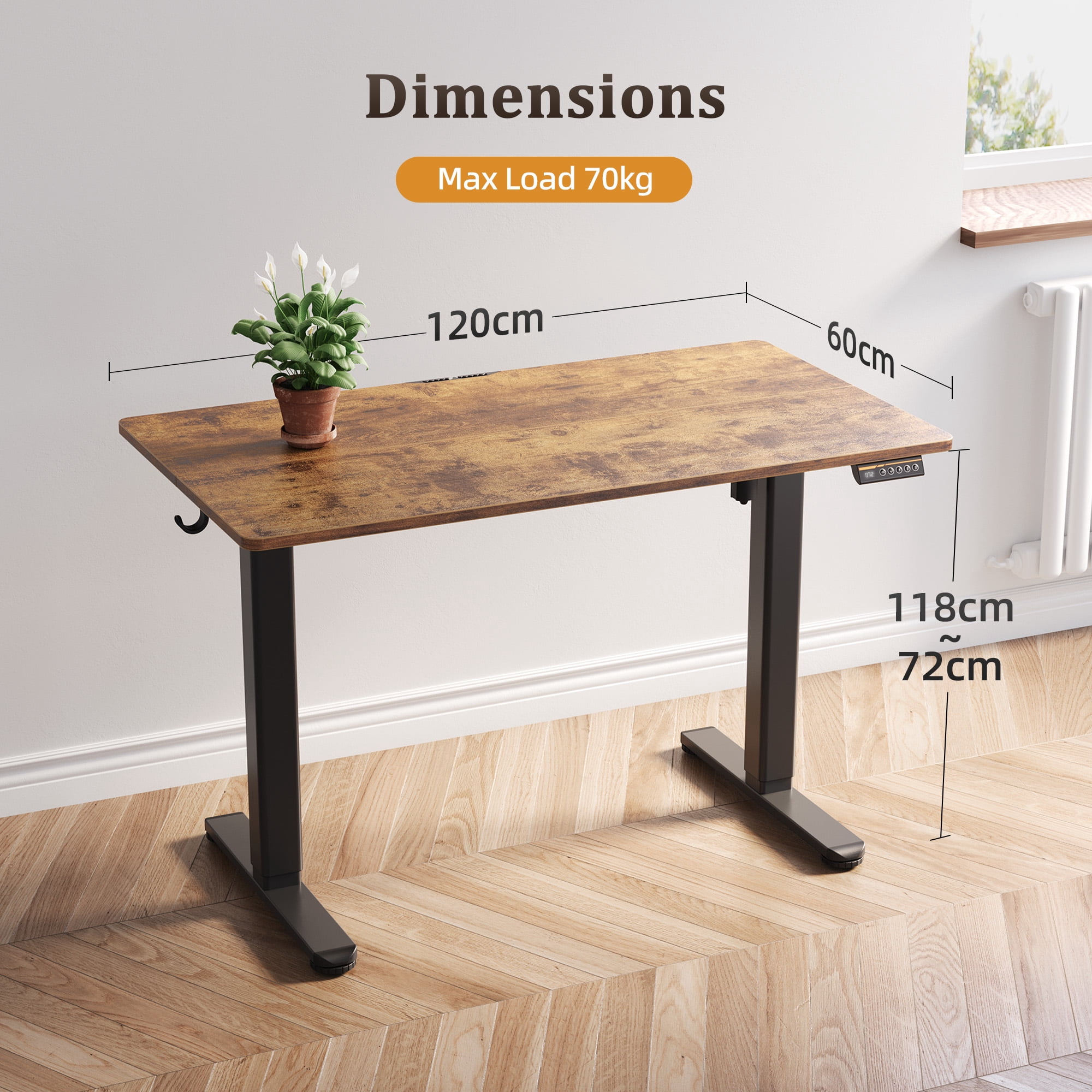 INNOVAR 48" Electric Standing Desk - Adjustable Height Stand up Home Office Desk, Sit to Stand Desk with Splice Board, Rustic Brown Computer Table for Corner Small Space