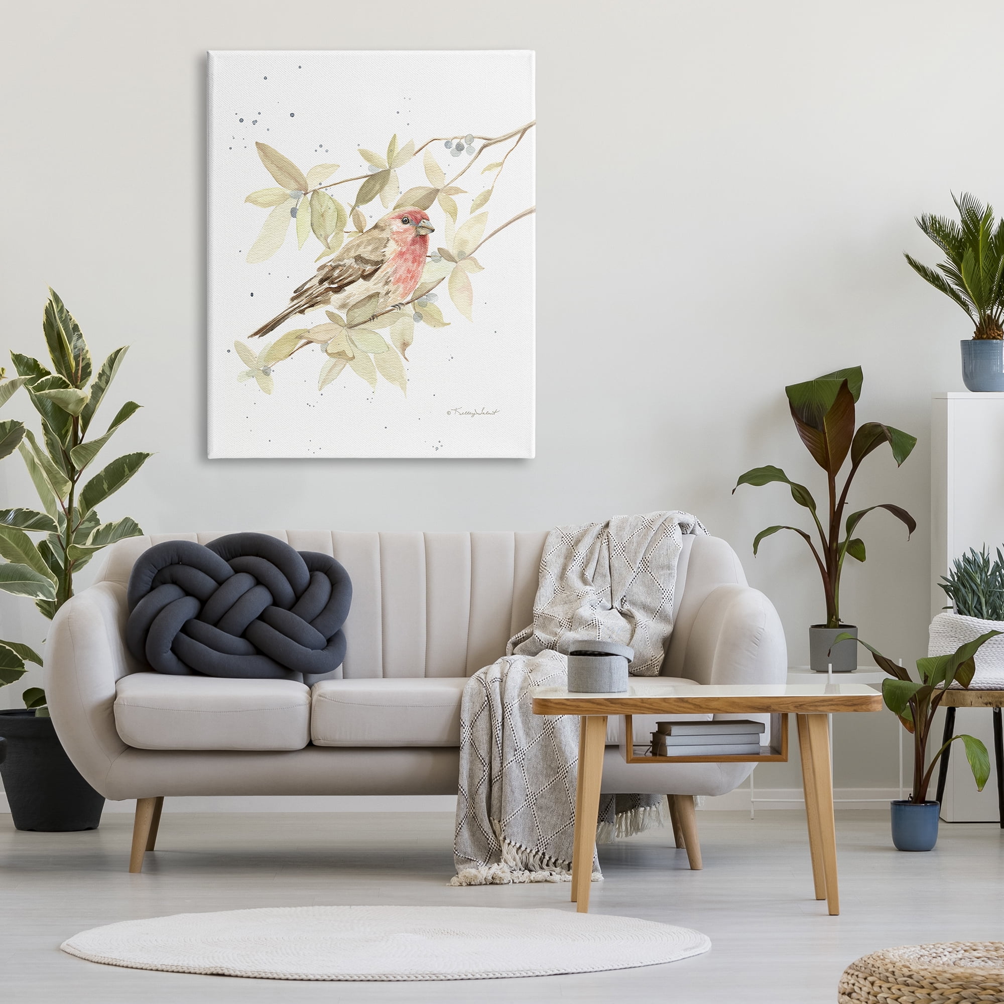 Stupell Industries Bird on Branch Watercolor Animals & Insects Painting Gallery Wrapped Canvas Print Wall Art, 36 x 48