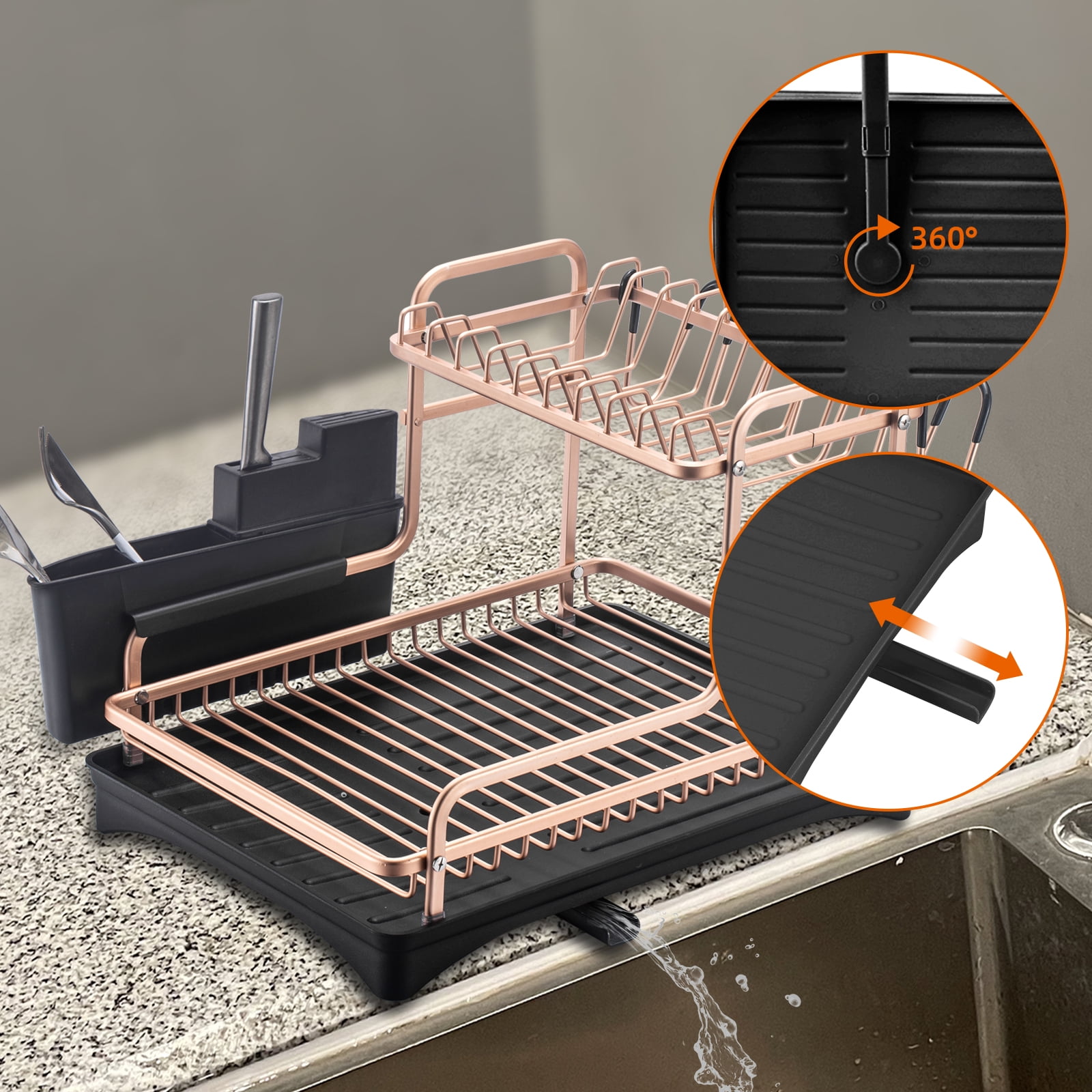 Cheap Double Dish Rack Water Plate Kitchen Cutlery Rack Black Silver Large  Quantity and Excellent Price