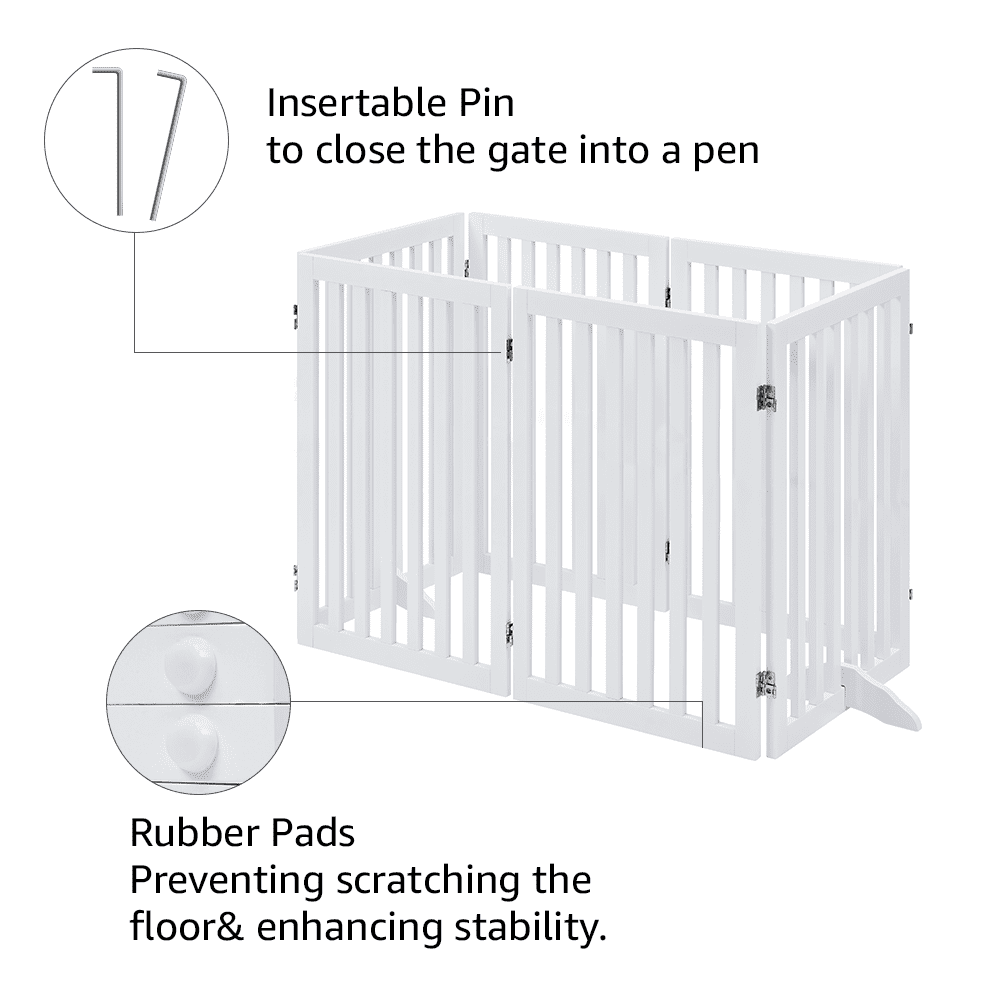 Unipaws Freestanding Pet Gate 36 inches High 6 Panels, White