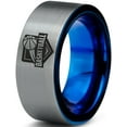 thumbnail image 1 of Tungsten Basketball Ring Band Ring 8mm Men Women Comfort Fit Blue Flat Cut Brushed Gray Polished, 1 of 4