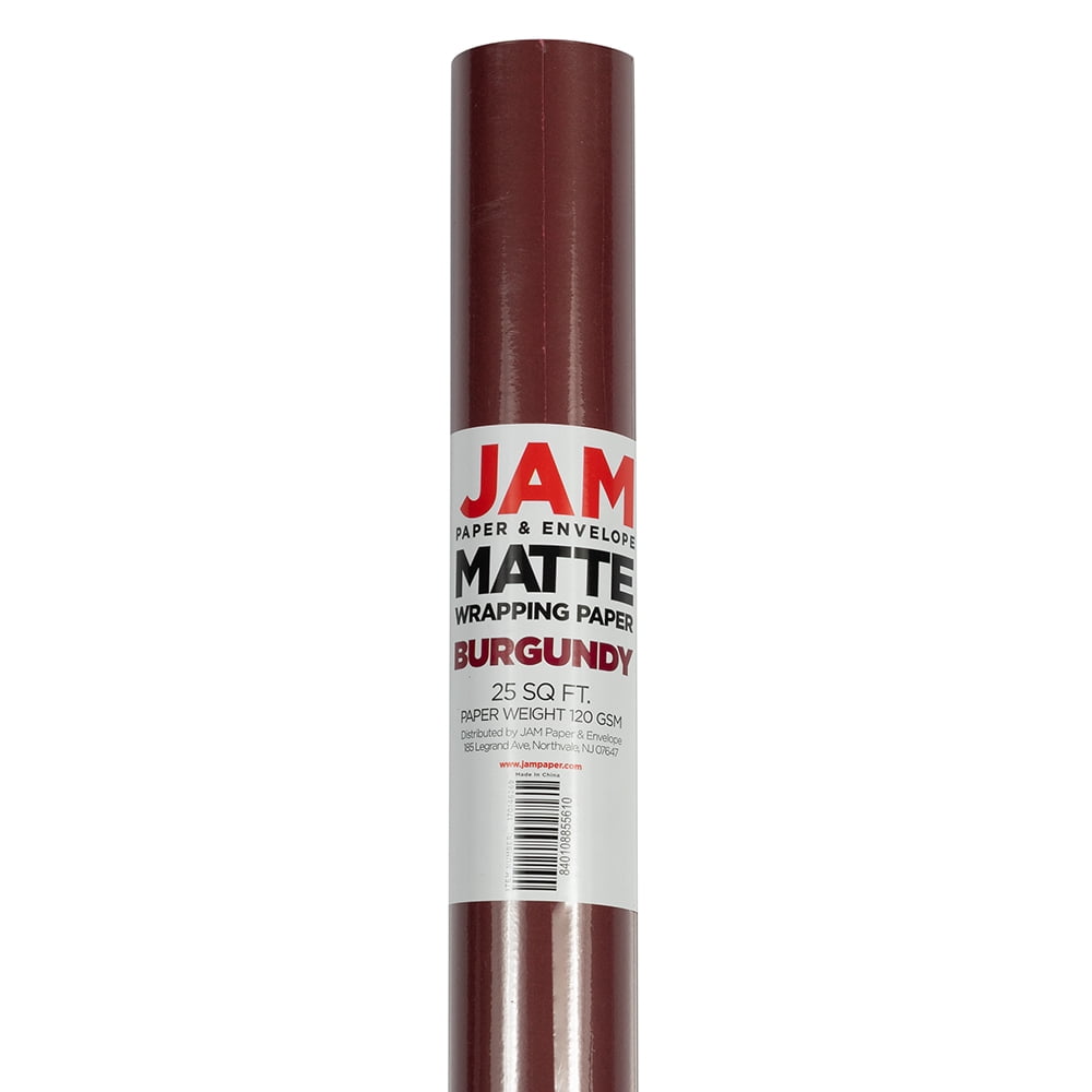 JAM Paper & Envelope Matte Burgundy Holiday Wrapping Paper, 25 Sq. ft, 1  Pack 