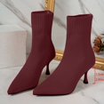 thumbnail image 4 of Women Solid Color Pointed Toe Knit Sock Ankle Boots Stiletto Thin High Heel Stretch Slip on Fall Winter Dress Short Booties Wine 7(39), 4 of 5
