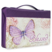 Christian Art Gifts Women's Fashion Bible Cover Blessed Butterfly Jeremiah 17:7, Purple Floral Faux Leather, XL
