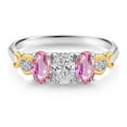 thumbnail image 2 of Gem Stone King 925 Silver and 10K Yellow Gold Lab Grown Diamond and Pink Sapphire Engagement Ring for Women | 1.62 Cttw | Oval 6X4MM | Gemstone April Birthstone | Size 8, 2 of 4