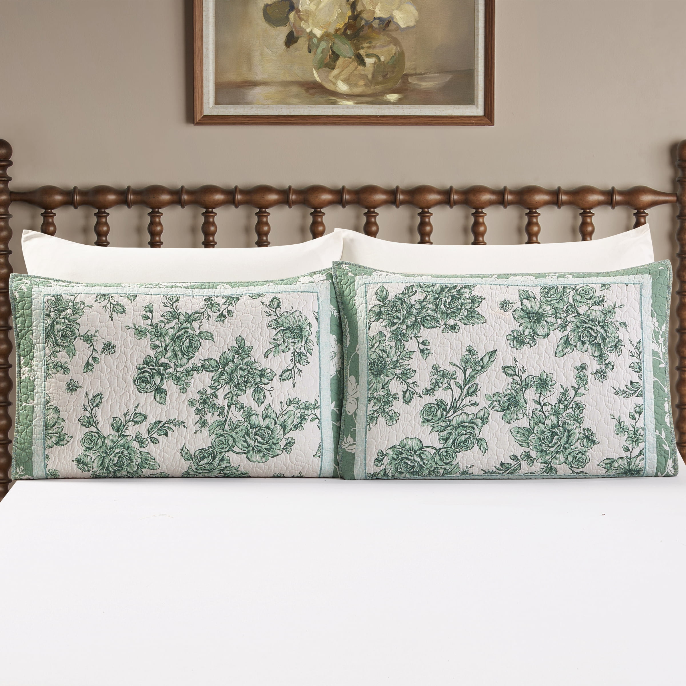 The Pioneer Woman Avery Cotton Patchwork Pillow Shams, Standard, Green River, 2 Pack