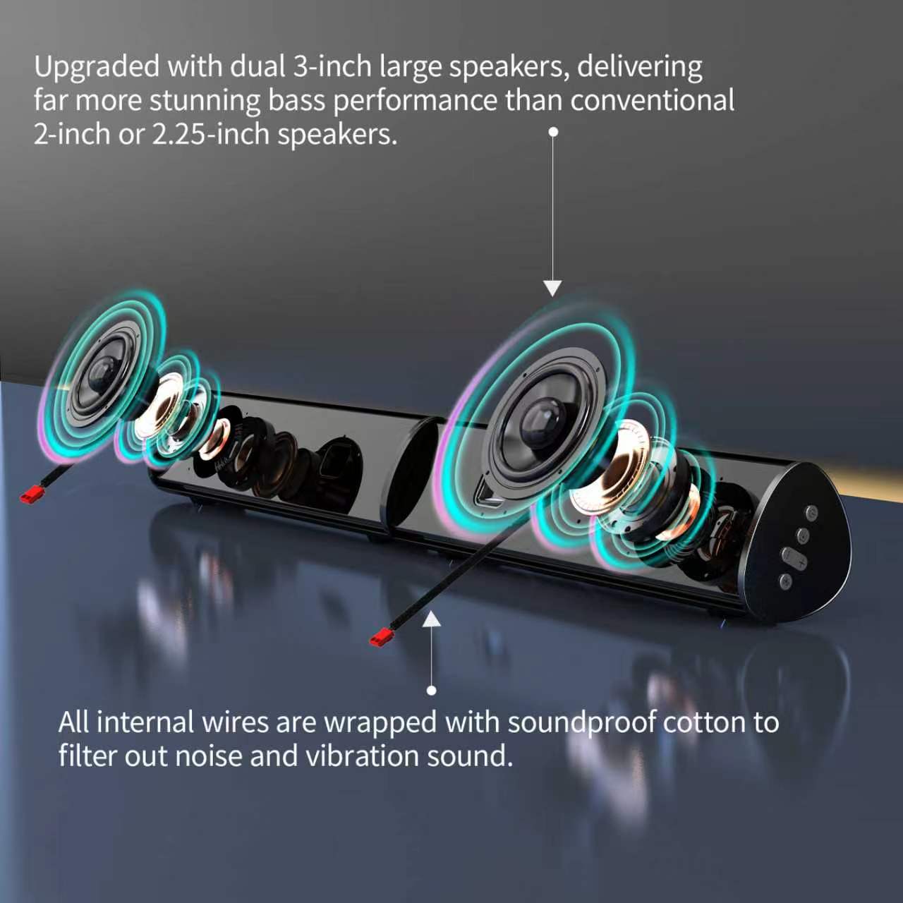 Barra de sonido Jierben para TV inteligente, desmontable 2 en 1, sistema de cine en casa con 3 modos de ecualización, conexión Bluetooth 5.4/HDMI-ARC/Óptico/AUX para PC/Juegos/Proyectores 2