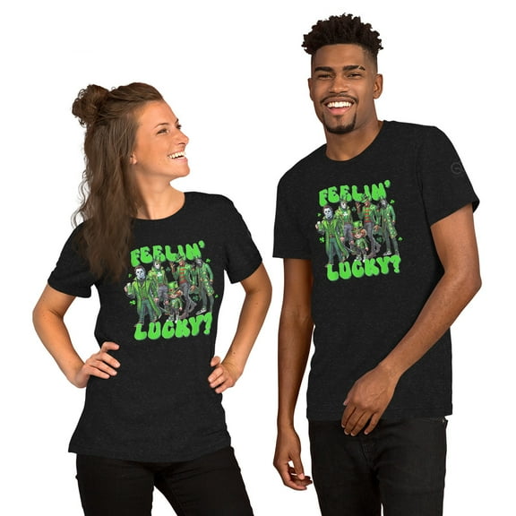 Feeling lucky Saint Patrick's Day Irish horror movie character Unisex t-shirt (Black Heather, XS)