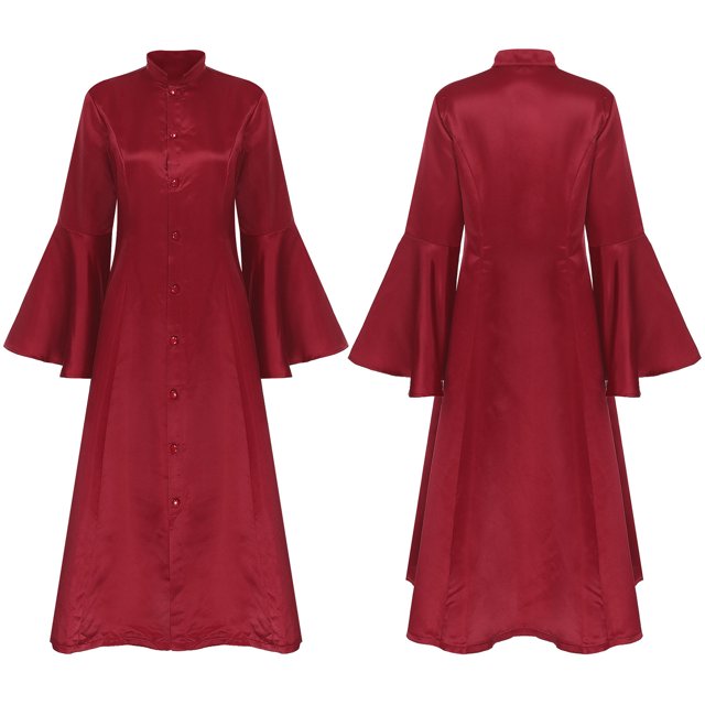 TiaoBug Robe de Clergé pour Femmes à Manches Évasées Robe Élégante Robe Maxi de Clergé Robes de Pasteur d'Église Bourgogne TG