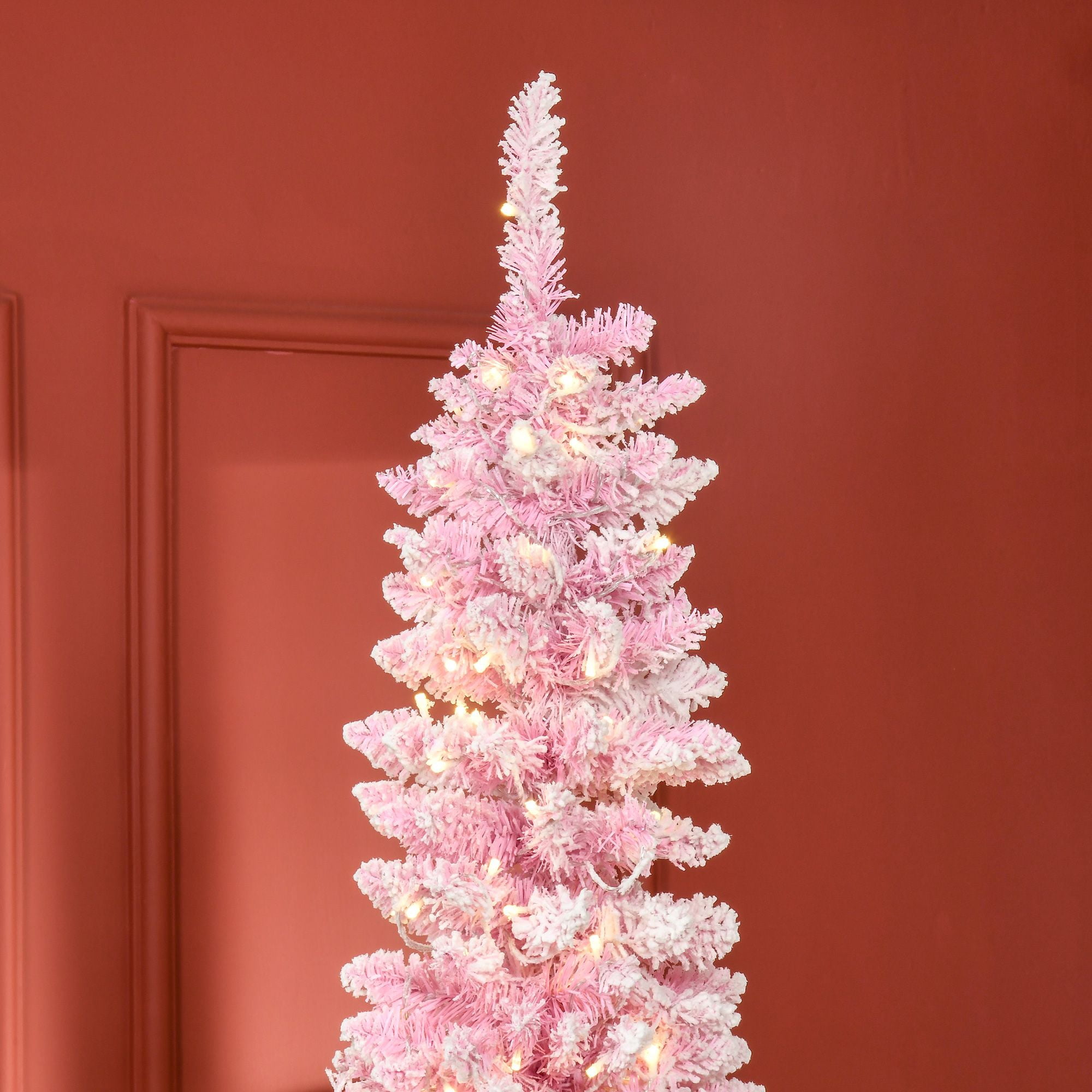 7.5 ft Pre-Lit Artificial Christmas Tree with 350 Warm White LED Lights and 700 Tips, Pencil Design for Small Spaces and Entryways