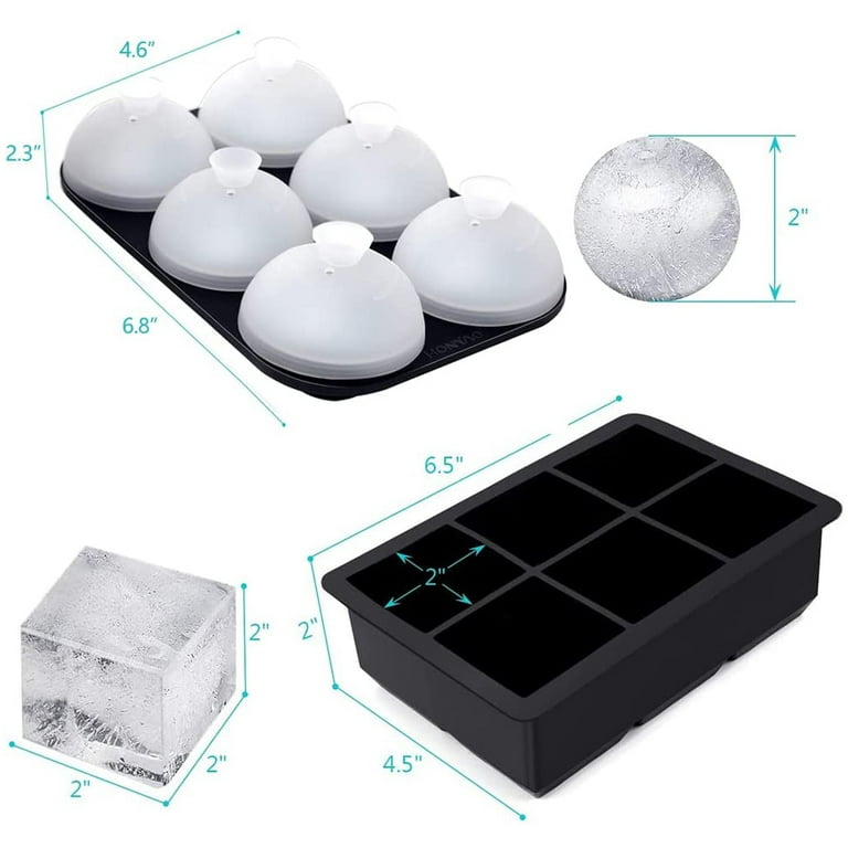 Silicone Large Ice Cube Molds (Set Of 3), 6 Ice Ball Maker Mold, 6 Square  Ice