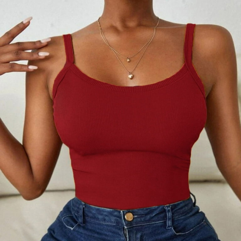 EHQJNJ Camisole Tops for Women Lace Crop Women's Summer Pure Color Knitted  Tank Top Tube Tops for Women Summer Womens Camisoles with Built in Bra