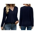 thumbnail image 2 of Autumn Women'S Long Sleeve Shirt V Neck Knit Pullover Tunic Top Women'S Shirt Formal Casual Dark Blue XL, 2 of 7