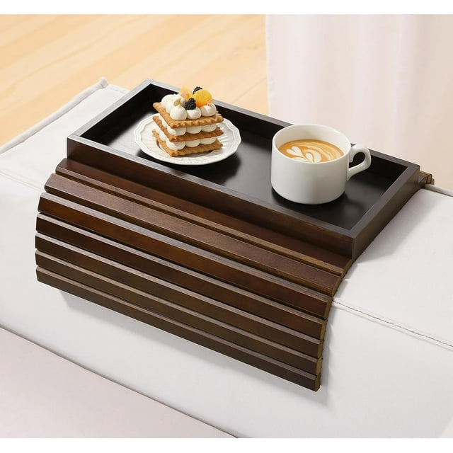 Kssiaz Couch Arm Tray Bamboo Sofa Tray Table for Couch Sofa Armrest Tray Table -Slip Armrest Organizer Foldable Couch Cup Holder for Snacks Phone Control Cups Natural