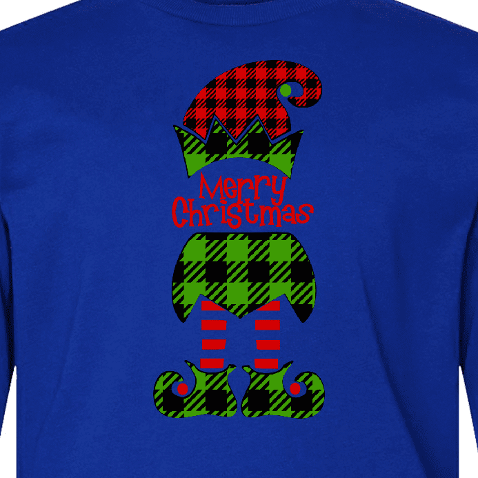 Inktastic Merry Christmas Elf in Red and Green Plaid Long Sleeve Youth T-Shirt
