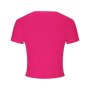 USSUMA Summer Tops For Women Trendy Women's Basic Short Sleeve Round Neck Crop Top Summer Casual Plain Crop Tops T-Shirt Tee for Juniors Girls