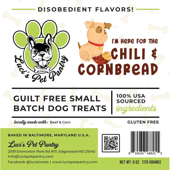 I'm Here For The Chili & Cornbread "Beef Chili & Corn Biscuits" Dog & Puppy Treats! 6 oz. Treat Bag of Yummy Goodness!